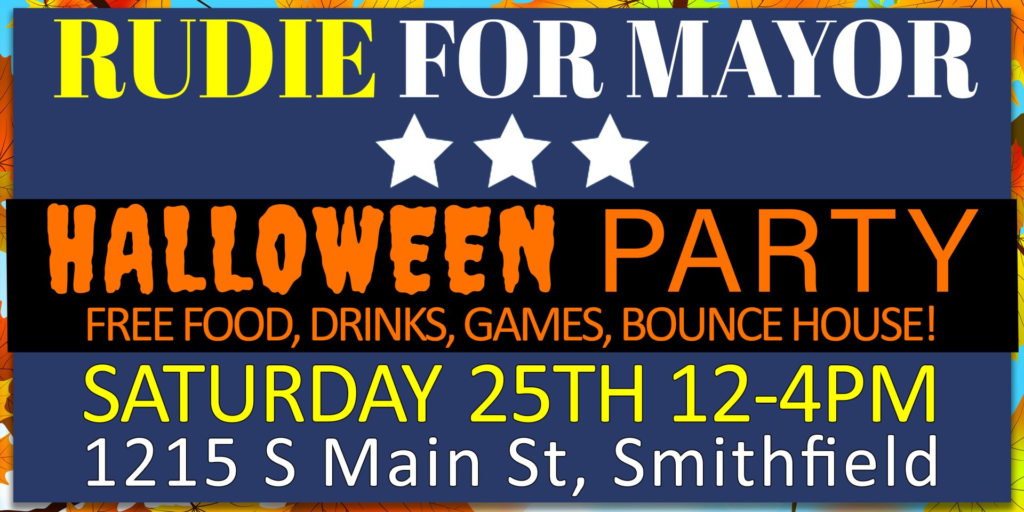 Rudie For Mayor Halloween Party Announcement - Click for more details and Directions